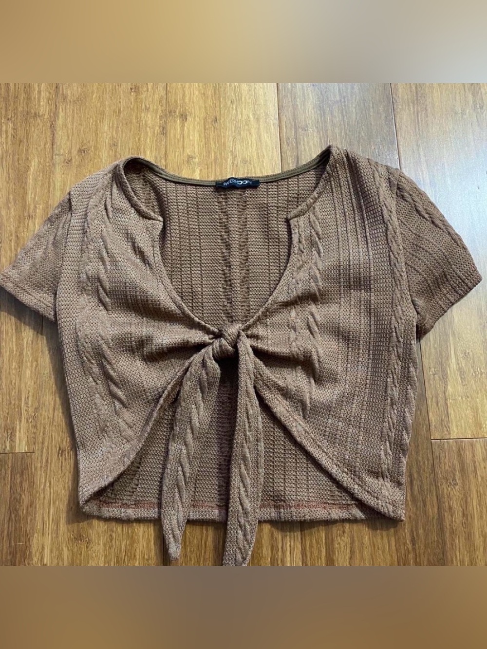 Papermoon Brown Knit Tie-Front Crop Top